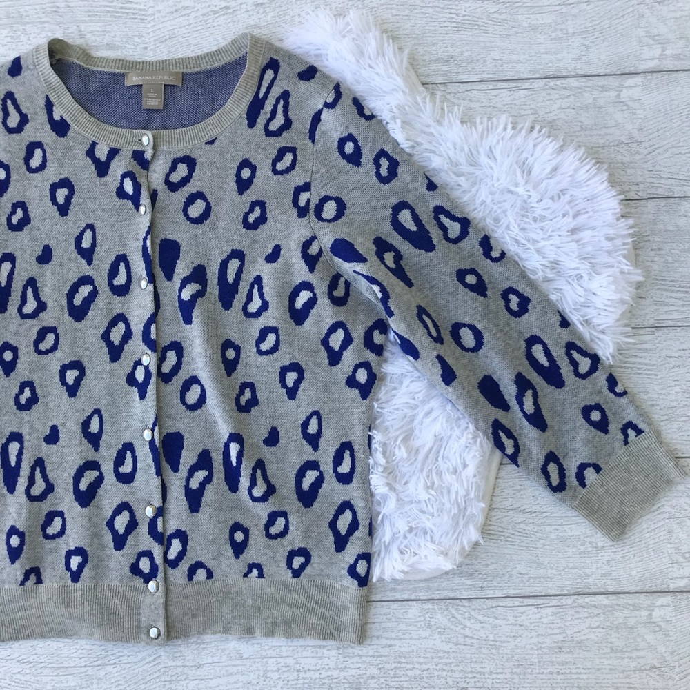 Banana Republic Grey & Blue Leopard Print Cardigan